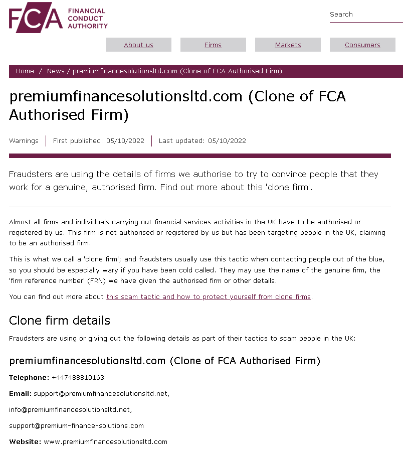 Premium Finance Solutions LTD, Premium Finance Solutions LTD review, Premium Finance Solutions LTD scam, Premium Finance Solutions LTD broker review, Premium Finance Solutions LTD scam broker review