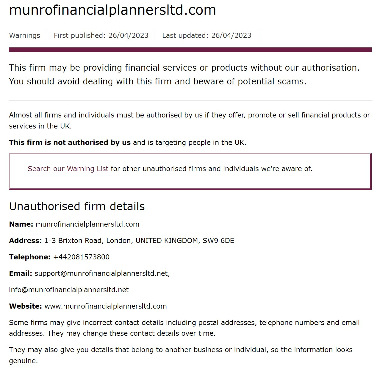 Munro Financial Planners Limited, Munro Financial Planners Limited review, Munro Financial Planners Limited scam, Munro Financial Planners Limited broker review, Munro Financial Planners Limited scam broker review